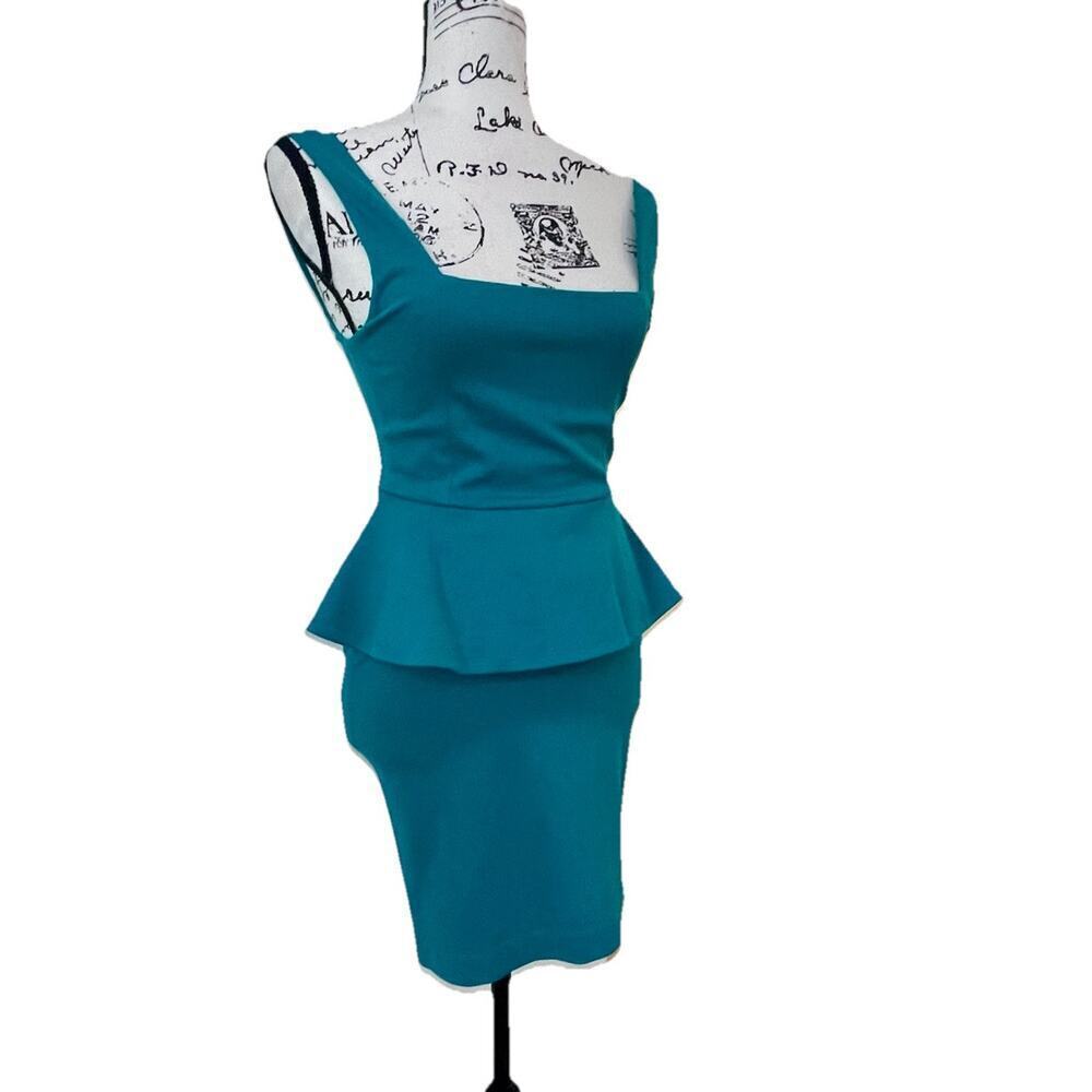 ALICE & OLIVIA DRESS POPPY PEPLUM MIDI SZ 2 TEAL FITTED BODICE QUIET LUXURY CORE - Picture 7 of 16